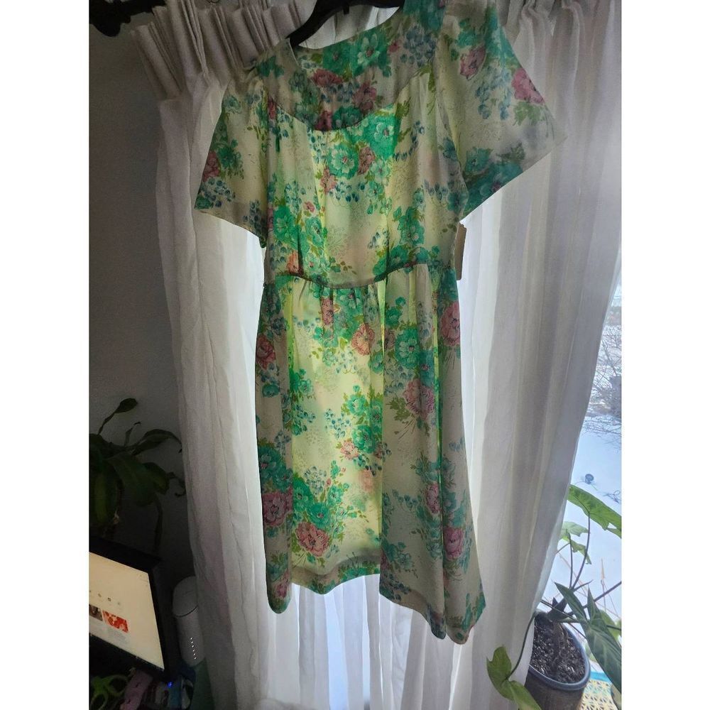 Cottagecore Vintage 60s Dress Green Midi Romantic Spring 50s Floral Pastel L